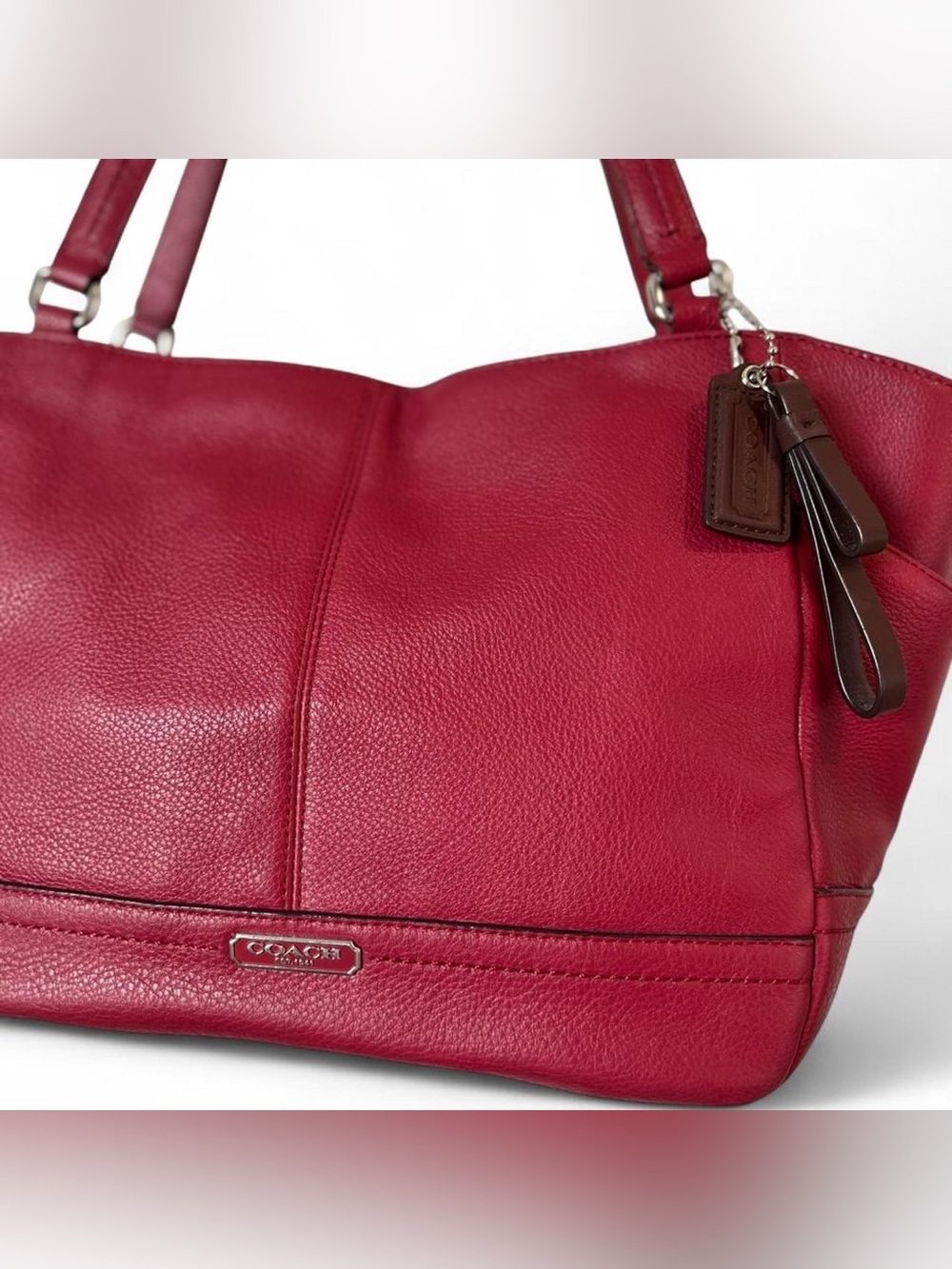 Coach Park Leather Carrie Tote F23284 Red Pebbled Leather Shoulder Bag - Picture 2 of 7